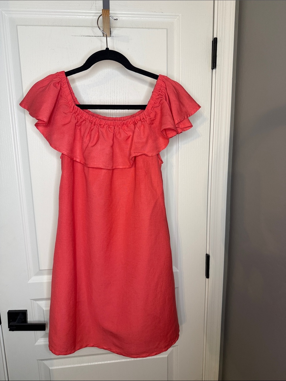 Tommy Bahama Coral Pink Off-Shoulder Ruffle Mini Dress